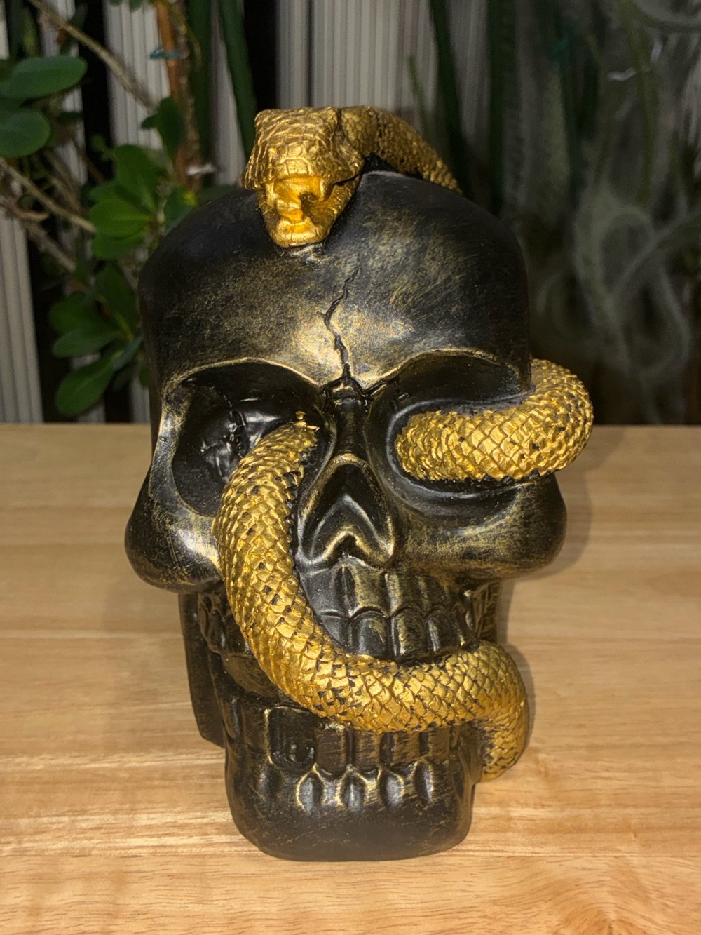 Gothic Gold Serpent Wrapped Skull Statue Figurine Dark Academia Decor Halloween